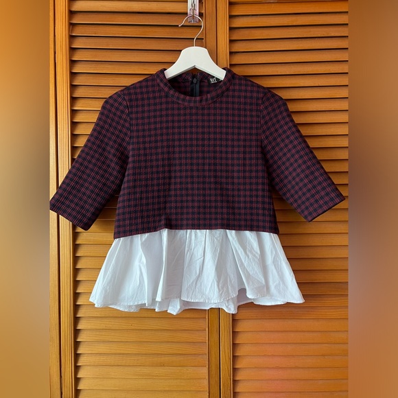 Poplin peplum flare short-sleeve top - Picture 2 of 4